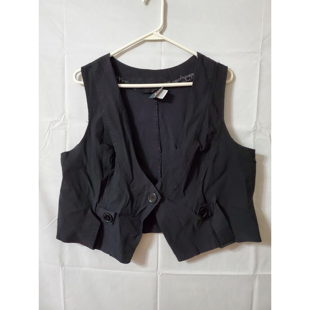 Vintage Dots Vest Women's 2X Black Button Up Cropped Single Button Y2K